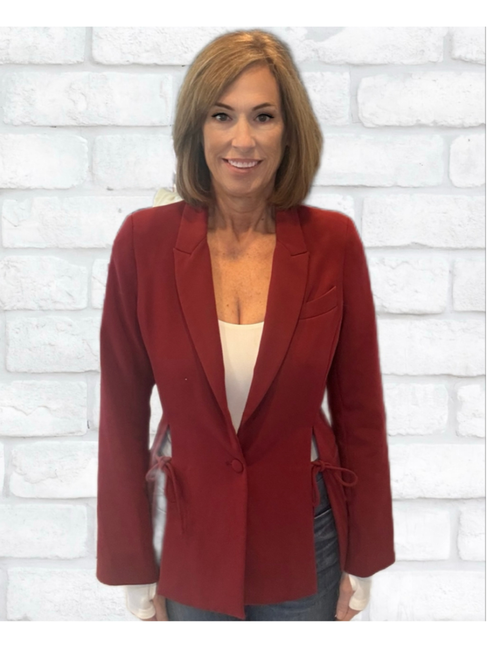 Prabal Gurung Collective Red Double Weave Side Tie Blazer Size 6